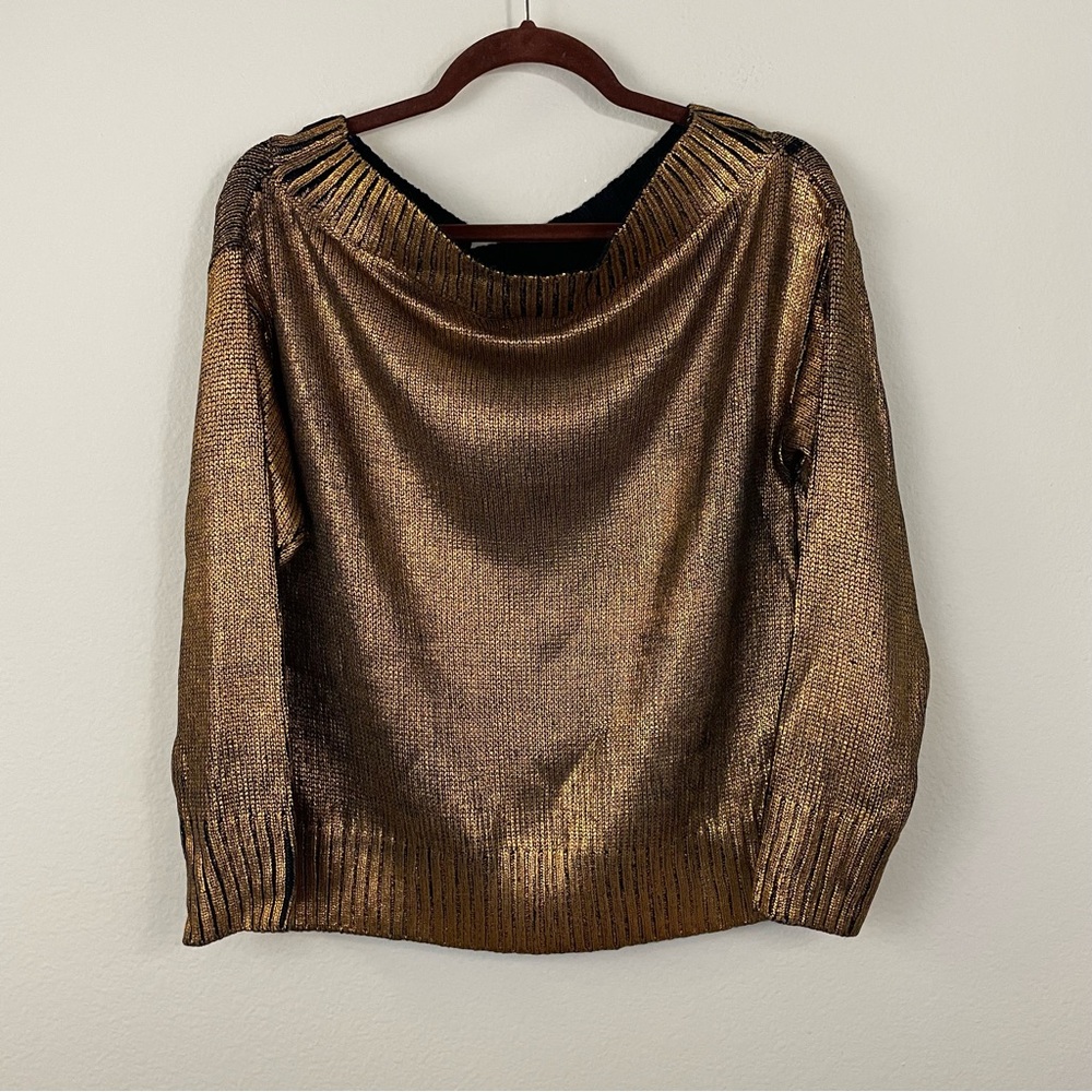 Superdown Marla Sweater Copper Metallic Off the Shoulders Pullover Size Medium - Picture 6 of 7